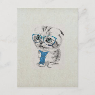 Carte Postale Cute adorable drôle d'yeux bleus tendance chaton