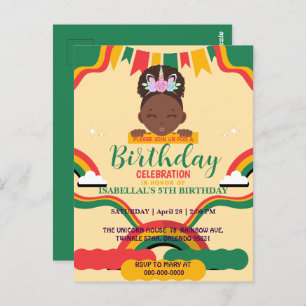 Carte Postale Cute afro licorne Africaine amérique filles Annive