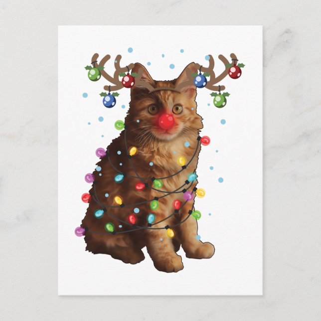 Carte Postale Cute American Bobtail Cat Noël Cadeaux de Noël (Devant)