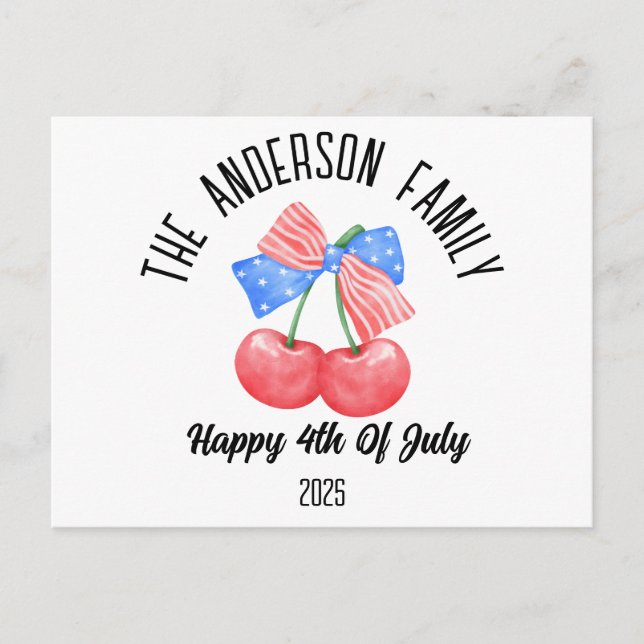 Carte Postale Cute American Flag Bow Nom personnalisé Fête (Devant)