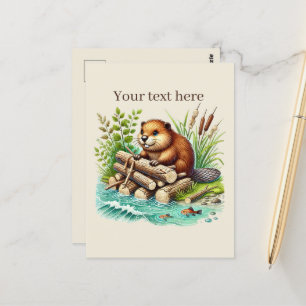 Carte Postale Cute amoureux des animaux personnalisables castor