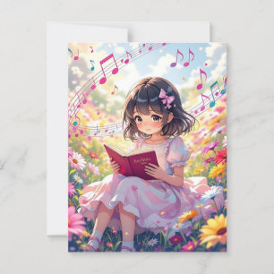 Carte Postale Cute Anime Girl Lire un livre