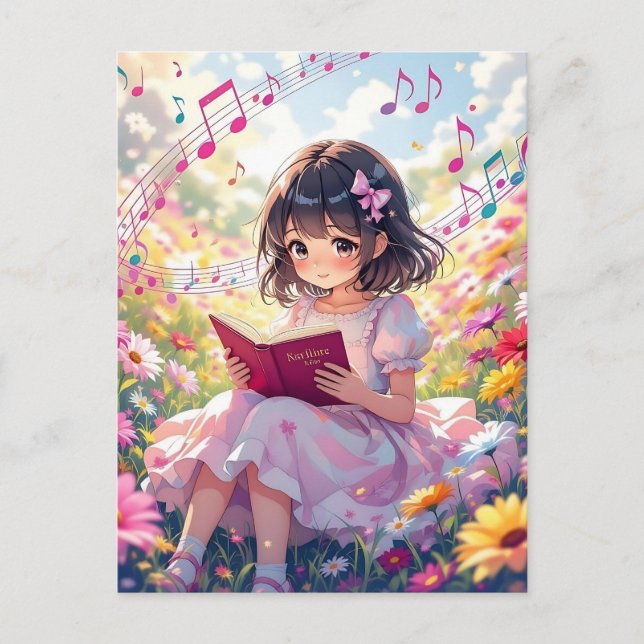 Carte Postale Cute Anime Girl Lire un livre (Devant)