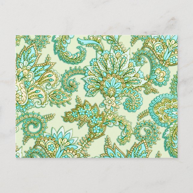 Carte Postale Cute Aqua Gold Paisley Motif Floral (Devant)
