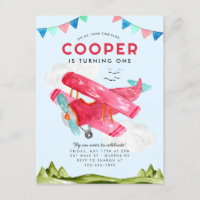 Cute Aquarelle Aviation Sky Red Avion Anniversaire