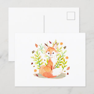 Carte Postale Cute aquarelle Fox animal