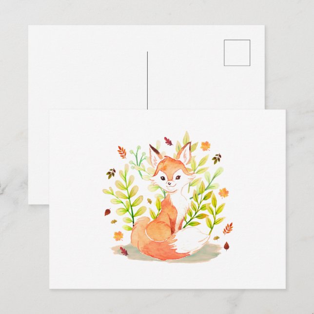 Carte Postale Cute aquarelle Fox animal (Devant / Derrière)