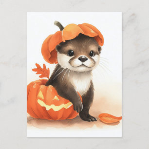 Carte Postale Cute Aquarelle Halloween Otter