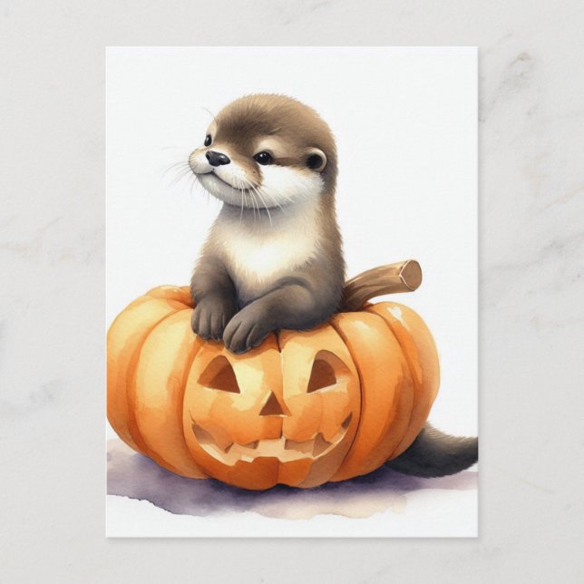 Carte Postale Cute Aquarelle Halloween Otter (Devant)