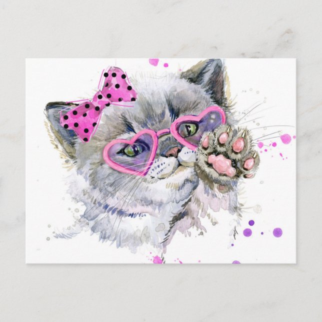 Carte Postale Cute Aquarelle Kitten (Devant)