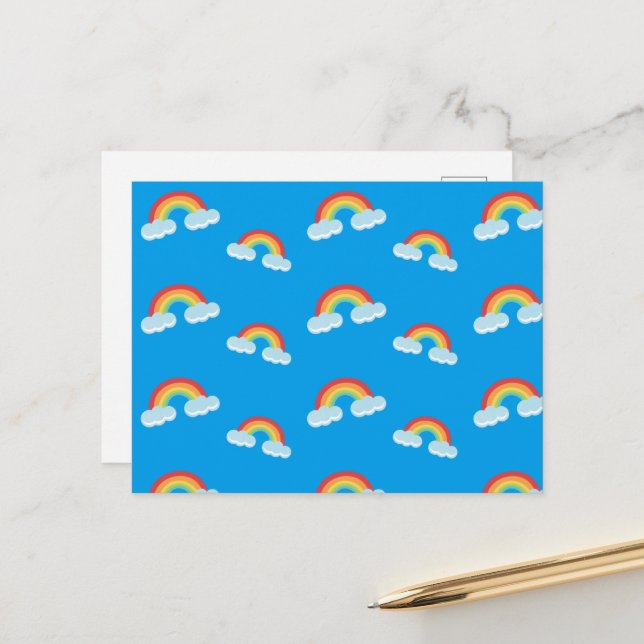 Carte Postale Cute arc-en-ciel avec Motif nuages (Devant/Arrière en situation)