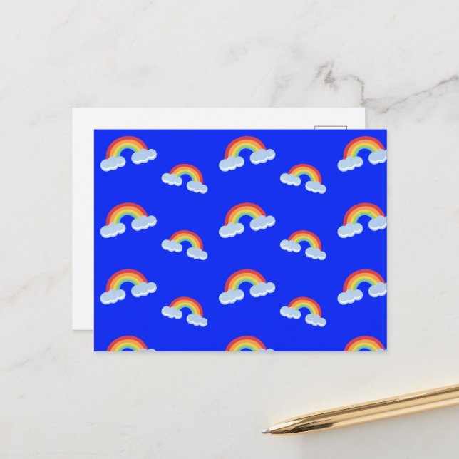 Carte Postale Cute arc-en-ciel avec Motif nuages (Devant/Arrière en situation)