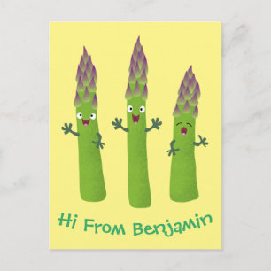 Carte Postale Cute asperges chantant un trio végétal dessin anim