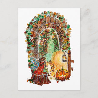 Carte Postale Cute Autumn Fairy Halloween Watercolor