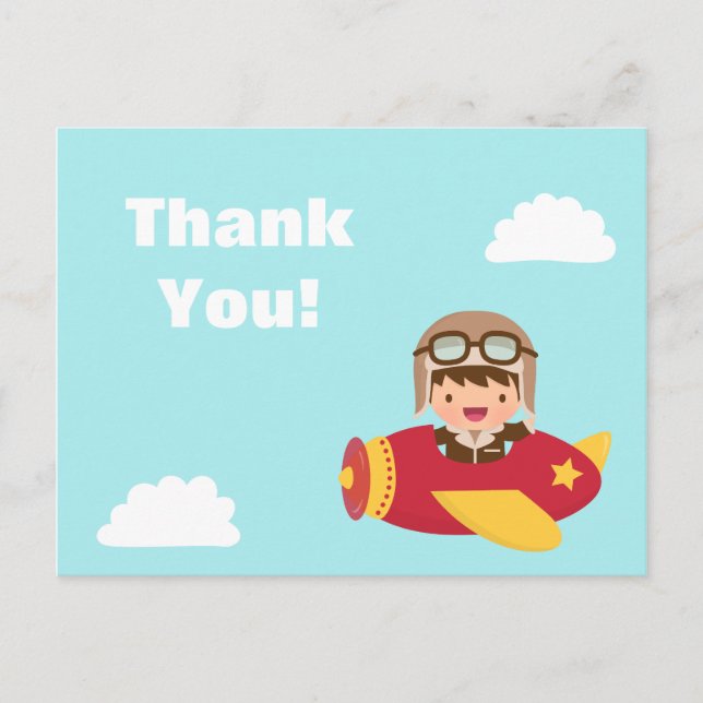 Carte Postale Cute Aviator Boy avion Merci Salutation (Devant)