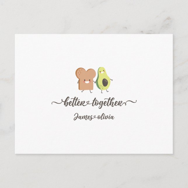 Carte Postale Cute Avocado and Toast Better Together Personalize (Devant)