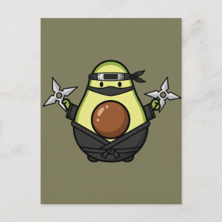 Carte Postale Cute Avocado Ninja Shuriken Warrior Illustration