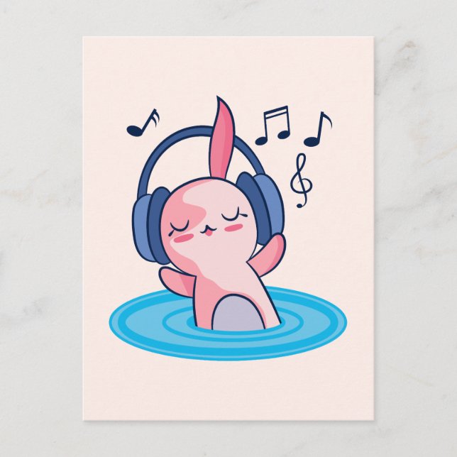Carte Postale Cute Axolotl Écouter De La Musique (Devant)