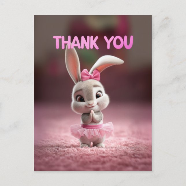 Carte Postale Cute Baby Bunny Girl in Pink Tutu Thank You (Devant)