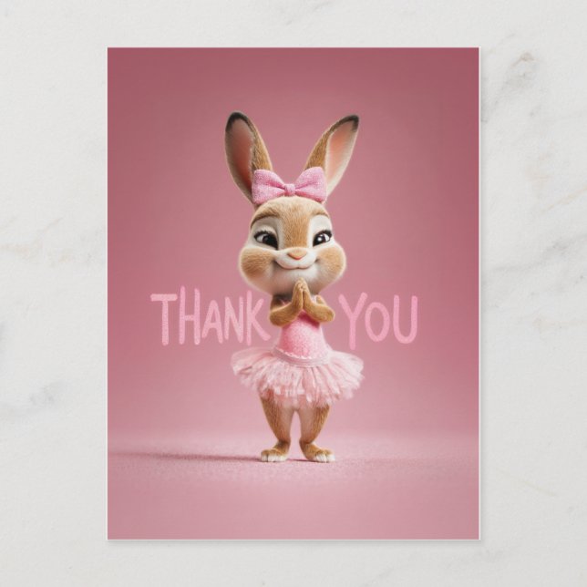 Carte Postale Cute Baby Bunny Girl in Pink Tutu Thank You (Devant)
