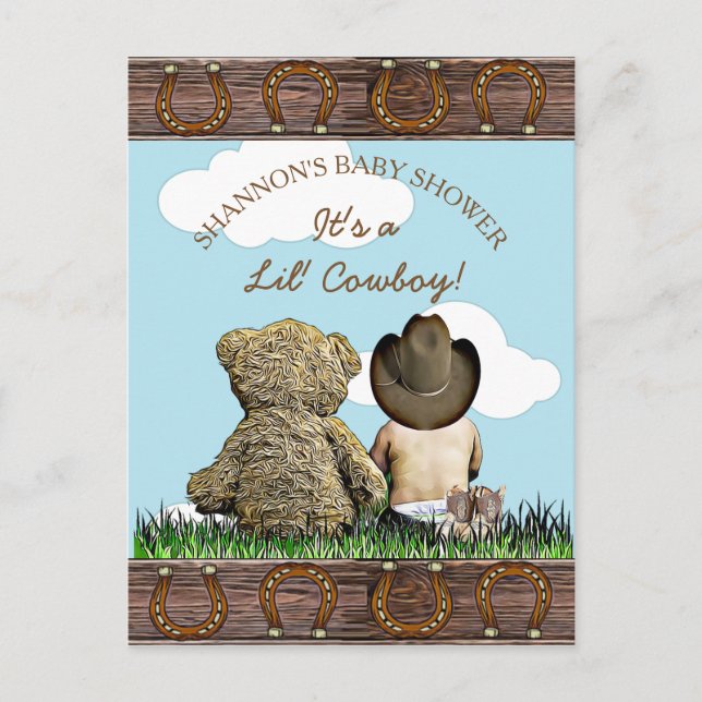Carte Postale Cute Baby Cowboy et Teddy Bear Baby shower Invitat (Devant)