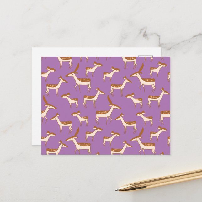 Carte Postale Cute Baby Deer and Family on Lavender Purple (Devant/Arrière en situation)