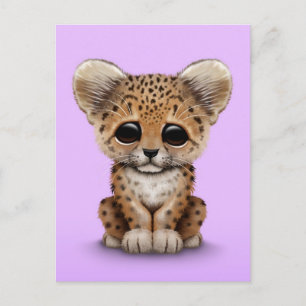 Carte Postale Cute Baby Leopard Cub sur Purple