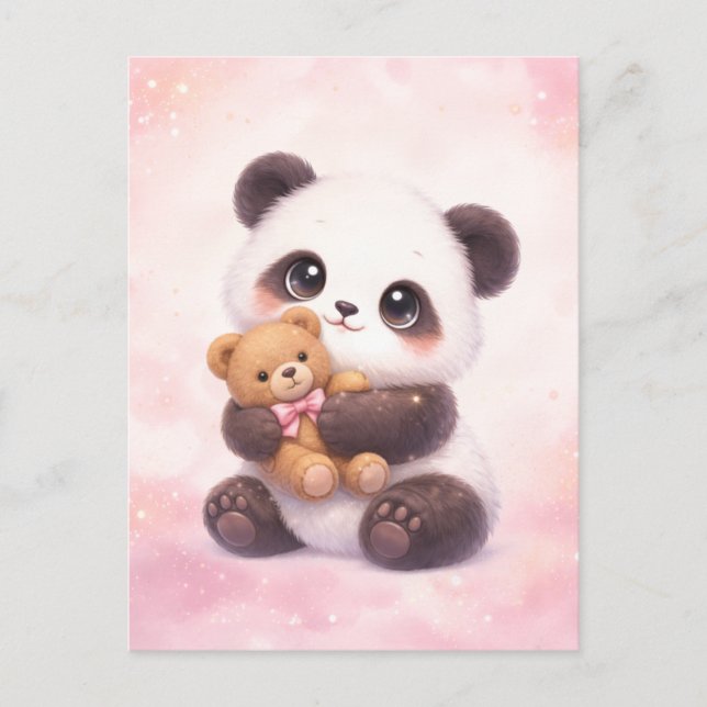 Carte Postale Cute Baby Panda Hugging Teddy Bear Postcard (Devant)