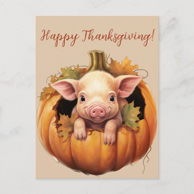 Carte Postale Cute Baby Pig et Citrouille Thanksgiving Post Card (Devant)