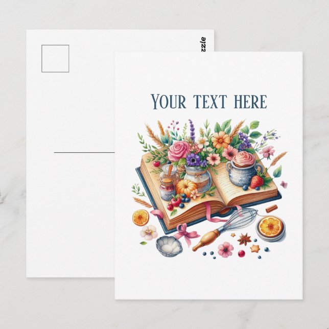 Carte Postale Cute bakery recipe book add message business name (Devant / Derrière)