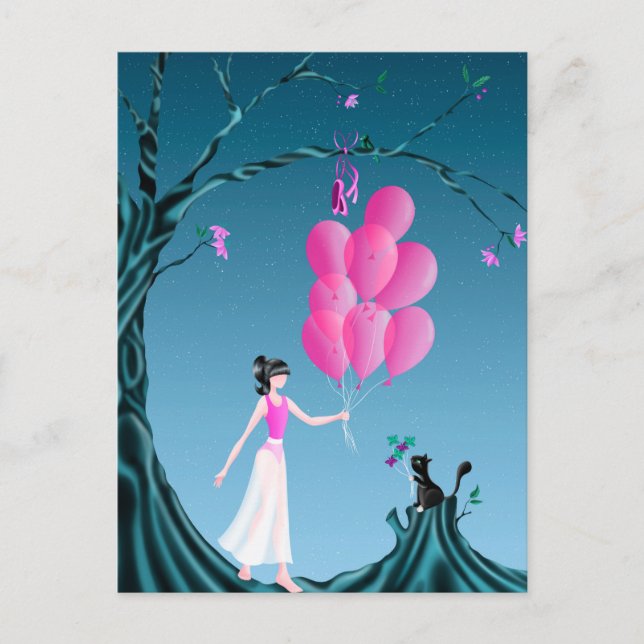 Carte postale Cute Ballerina et Cat Night Sky (Devant)