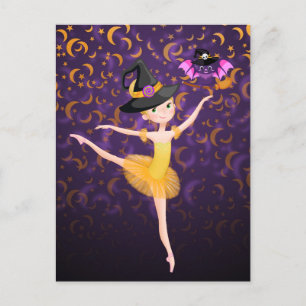 Carte Postale Cute Ballerina Halloween Bat et lune Ballet