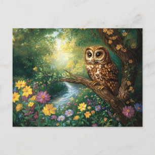 Carte Postale Cute Barn Owl Enchanted Forest Art