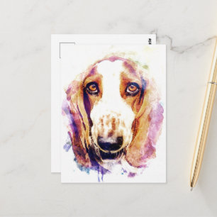 Carte Postale Cute Basset Hound Dog Face Aquarelle