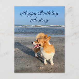 Carte Postale Cute Beach Corgi Personnalisé Joyeux Anniversaire