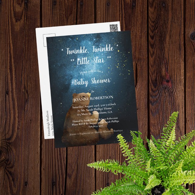 Carte Postale Cute Bear Twinkle Twinkle Little Star Baby shower (Créateur téléchargé)