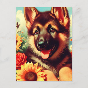 Carte Postale Cute berger allemand Peinture de chiot