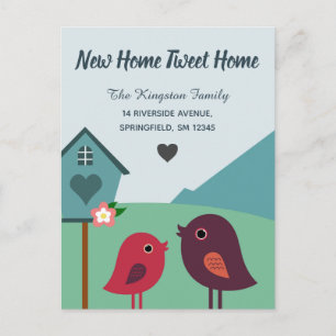 Carte Postale Cute Birds and Bird House Nouveau Accueil Nouvelle