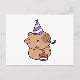 Carte Postale Cute Birthday Capybara with Party Hat and Cake Kaw