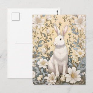Carte Postale Cute Blanc Bunny Pastel Jaune Floral