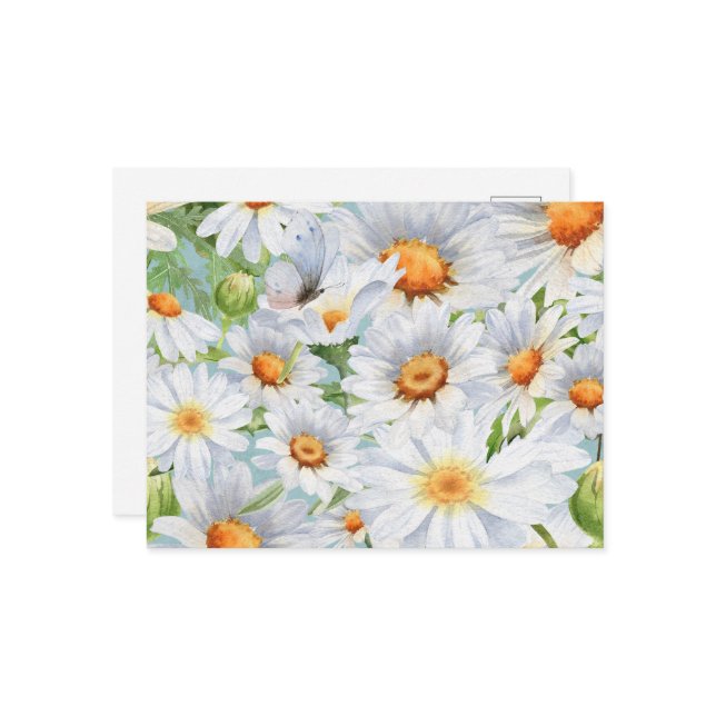 Carte Postale Cute Blanc Floral Vintage Aquarelle marguerite (Devant/Arrière en situation)