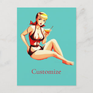 Carte Postale Cute Blonde Martini Bikini Girl Thunder_Cove