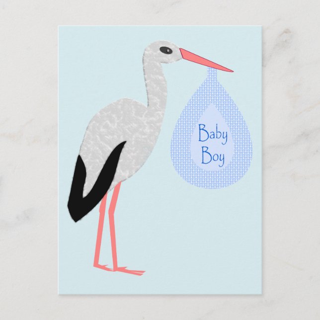 Carte Postale Cute Blue Baby Boy Stork (Devant)
