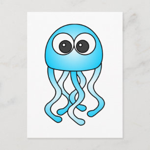 Carte postale Cute Blue Kawaii Jellyfish