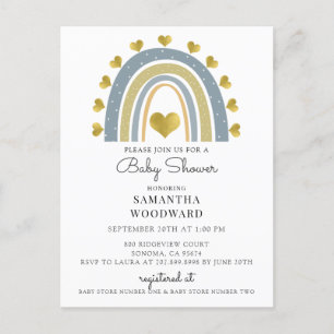 Carte Postale Cute Boho Blue Rainbow Baby Boy Shower Invitation