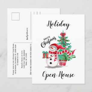 Carte Postale Cute bonhomme de neige et sapin de Noël