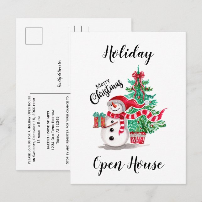 Carte Postale Cute bonhomme de neige et sapin de Noël (Devant / Derrière)