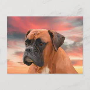 Carte Postale Cute Boxer Dog Eau Couleur Huile Peinture Art