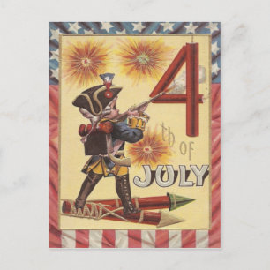 Carte Postale Cute Boy Revolutionary War Soldier Fireworks