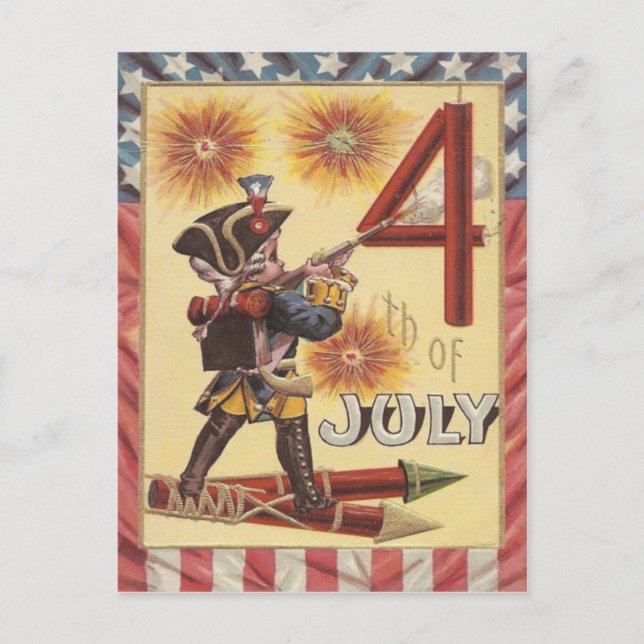 Carte Postale Cute Boy Revolutionary War Soldier Fireworks (Devant)